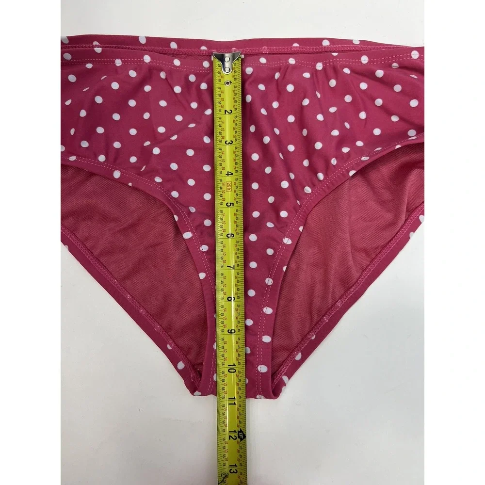 Time and Tru Bikini Women's Sz L (12-14) Pink White Polka Dot Ruched‎ Sides